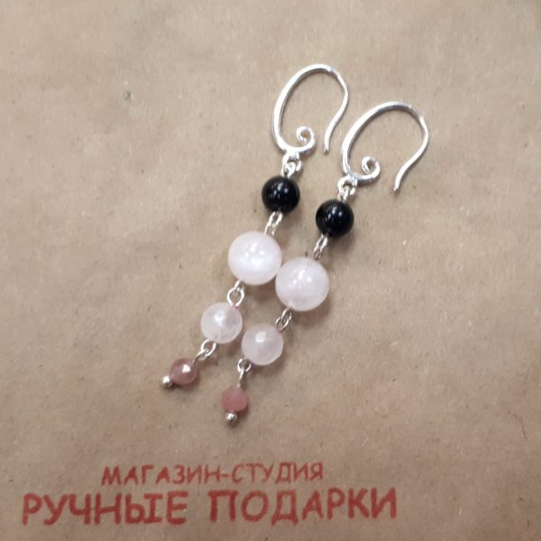 Серьги розовый кварц и агат 1 Серьги розовый кварц и агат