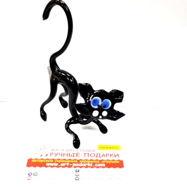 Кот черный, стеклянная фигурка